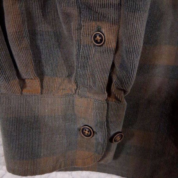 ROWM Men's Medium Shirt Button Down Long Sleeve 100% Cotton Corduroy Brown Plaid - Picture 10 of 16
